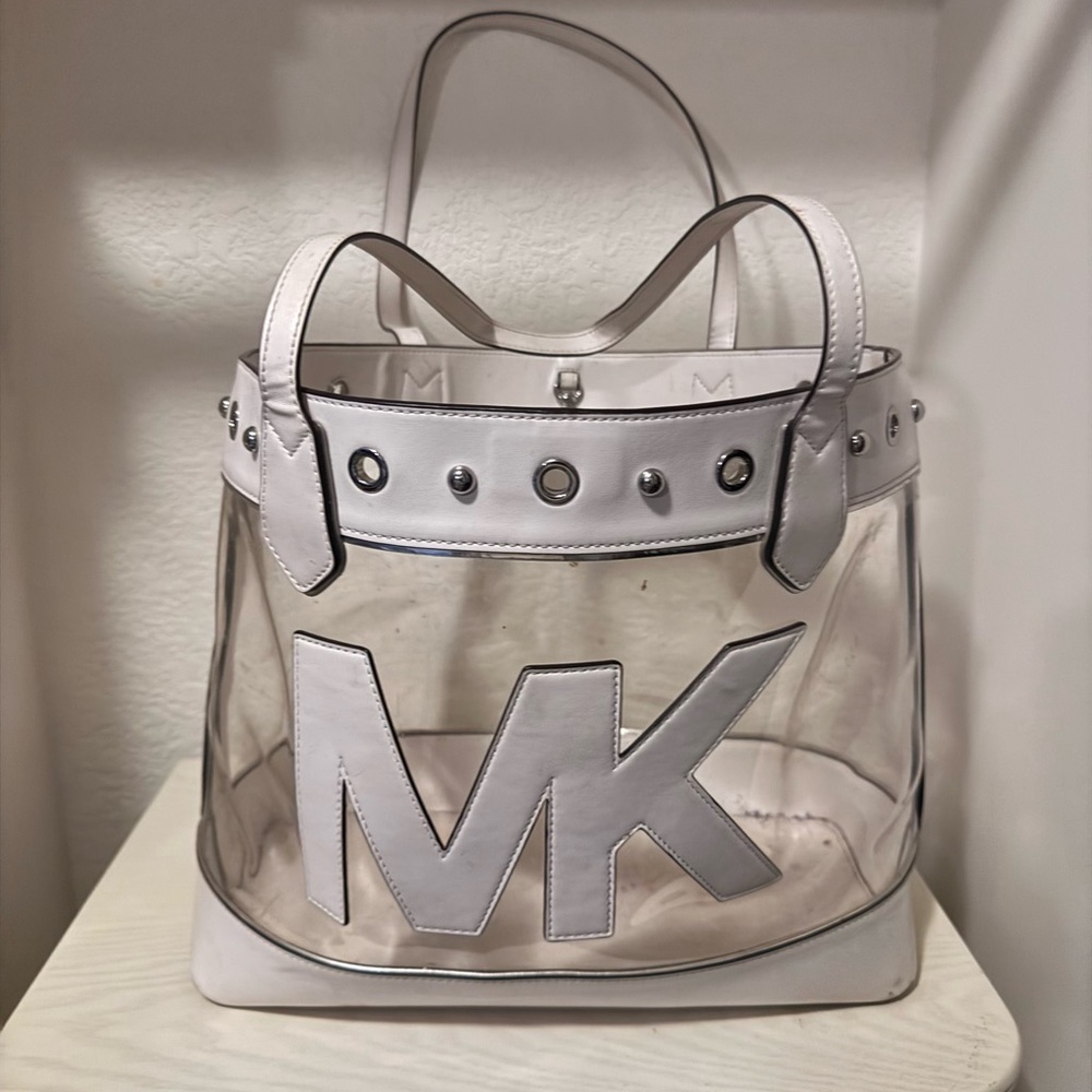 Michael Kors White and Clear Tote Bag